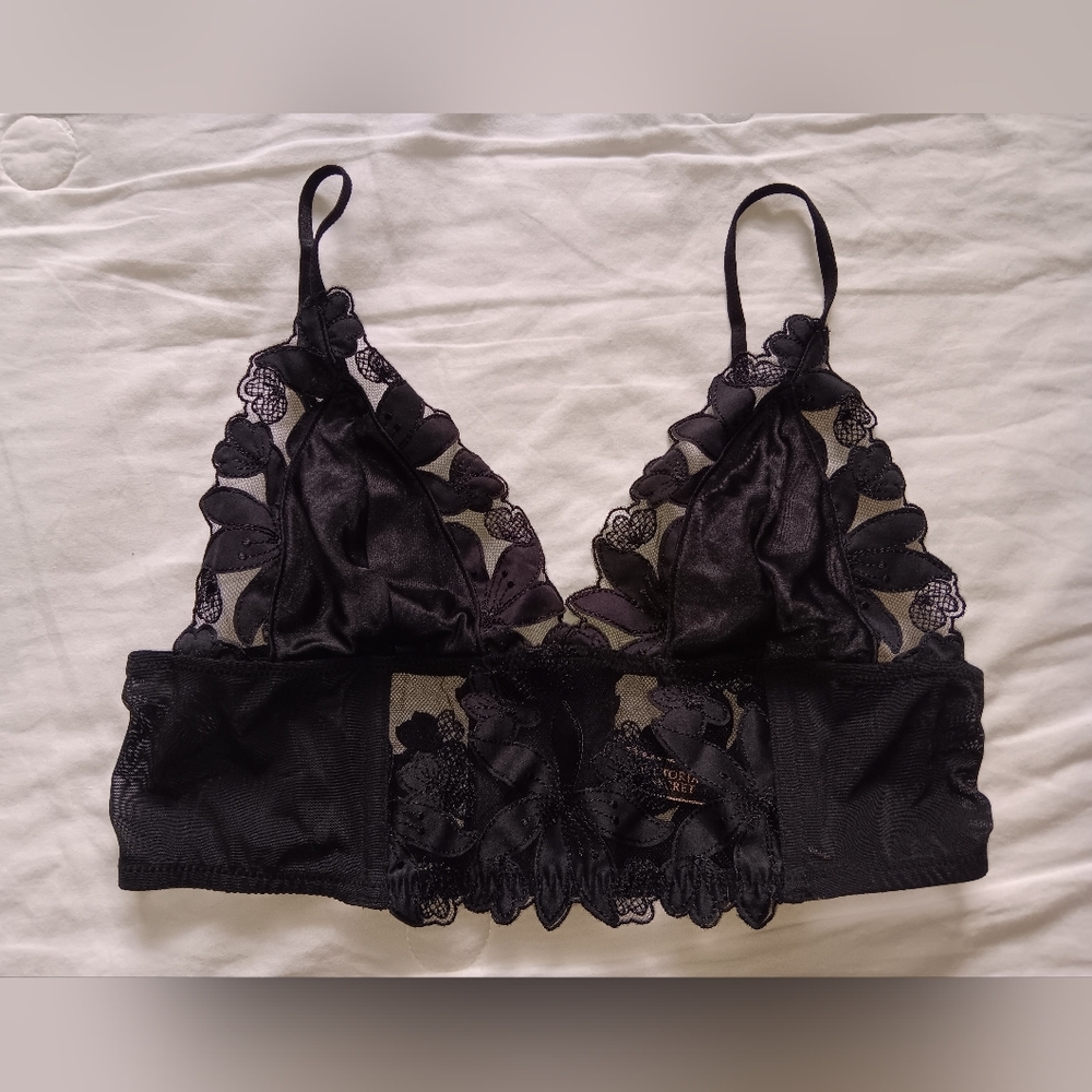 Victoria's Secret Black Mesh Floral Embroidered Long Line Bralette. Size S. - Picture 5 of 12